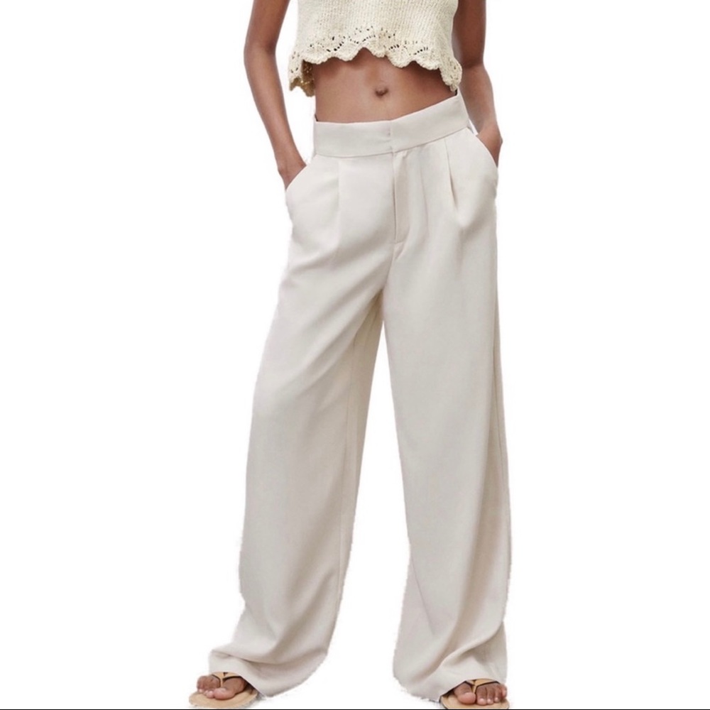 NEW ZARA BEIGE WIDE LEG PANTS
